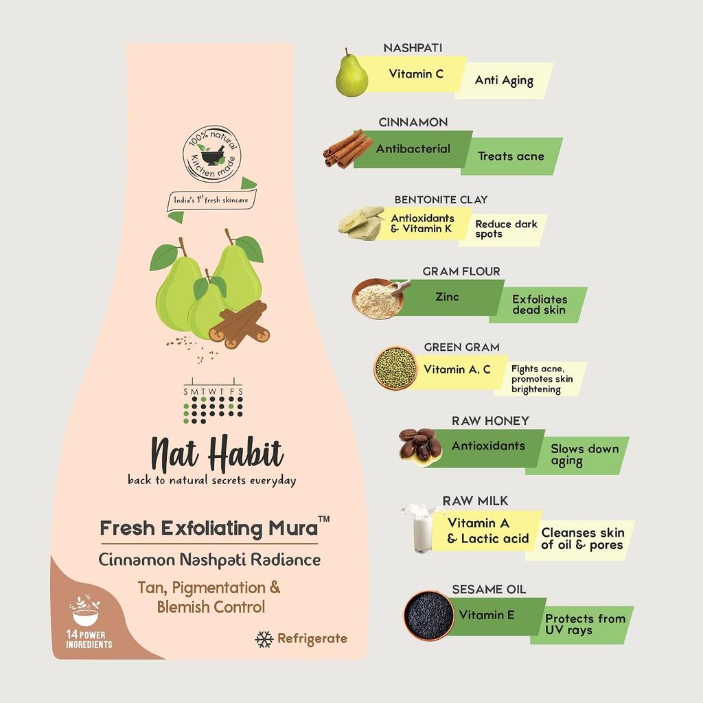Nat Habit Face Scrub Pack of 2 x 25 gm Cinnamon Pear Radiance Gentle Exfoliating Mura For Deep Cleansing Skin Brightening And Blemish Control