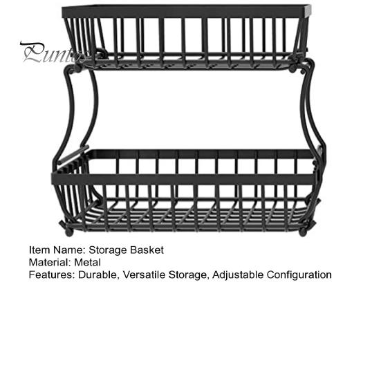2 Tier Countertop Fruit Basket for Kitchen Sturdy Metal Vegetable Storage Bread Bowl Stand Wire Organizer for Potato Onion