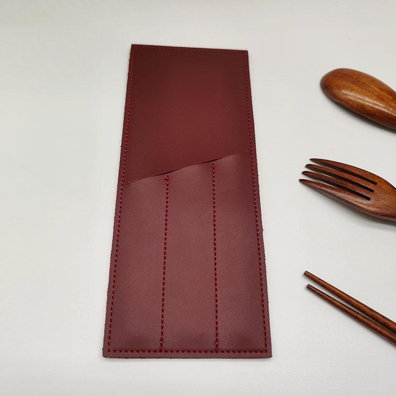 In-Stock 3-Slot Leather Cutlery Bag for Knives, Forks, and Spoons - Ideal for Western Restaurant or Steakhouse Use.