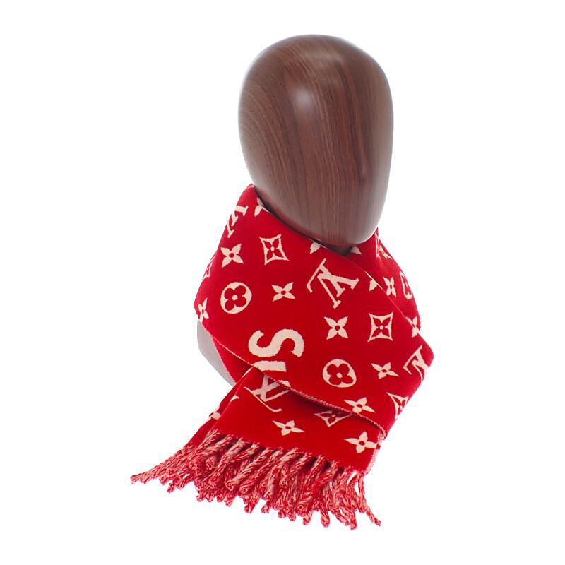 Louis Vuitton MP1890 Monogram Scarf Red/white Wool/cashmere Mens