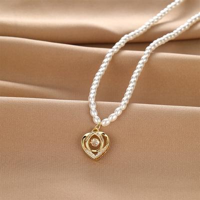 Love Pearl Necklace Women'S Premium Versatile Trend Beating Heart Pendant Collarbone Chain