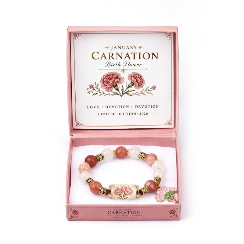 Birth Flower Bracelet Gift Box Beaded Stretch Bracelet Jewelry with Floral Centerpiece for Sentimental Birthday Giving