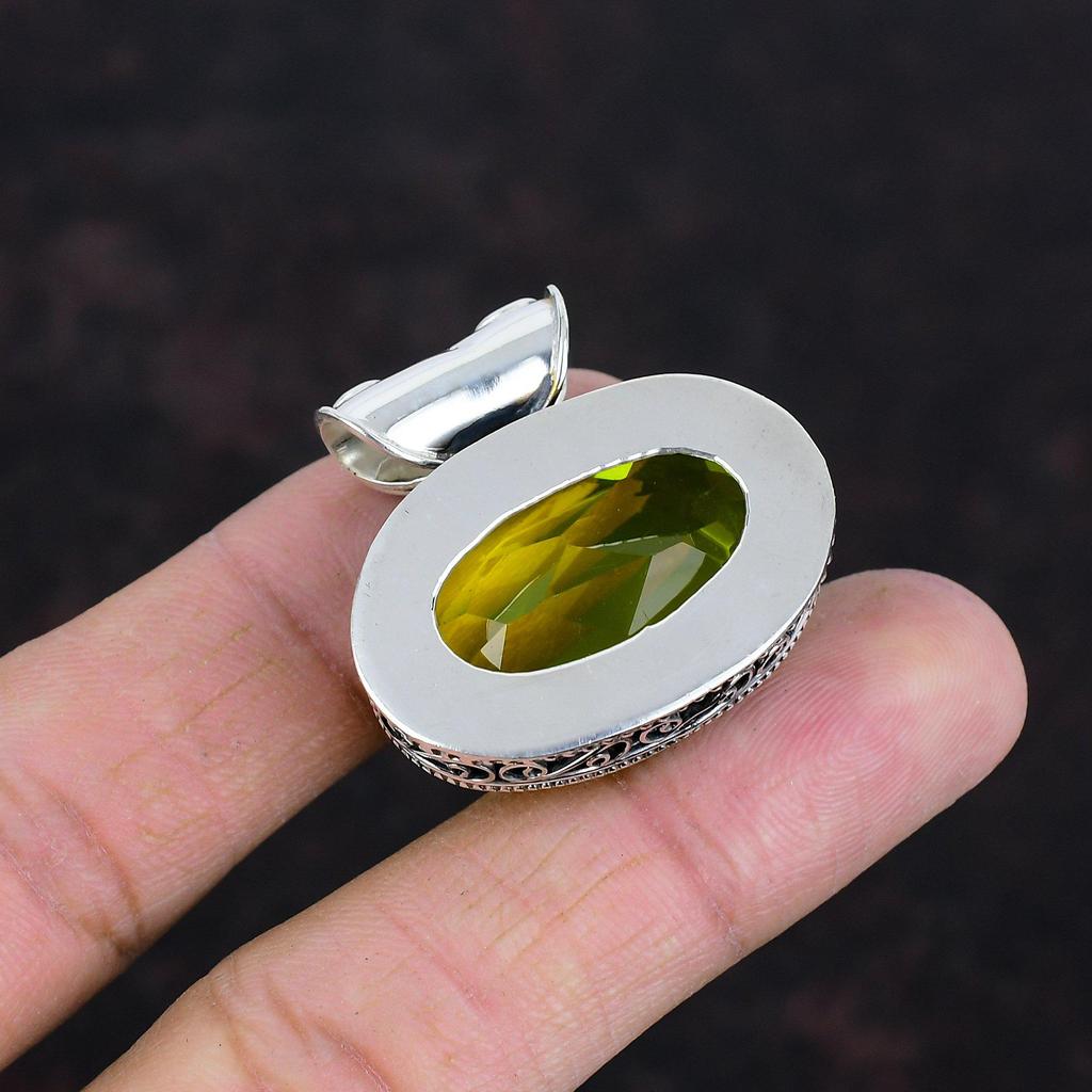 Faceted Lemon Topaz Pendant Vintage Gemstone Pendant 925 Sterling Silver Pendant Handmade Jewelry Unique Pendant Silver Jewelry Wedding Gift