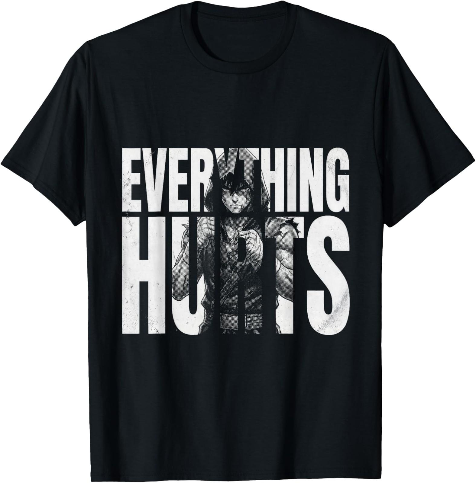 Everything Hurts Anime Workout Funny Weight Lifting Gym T-Shirt Size S-4XL S