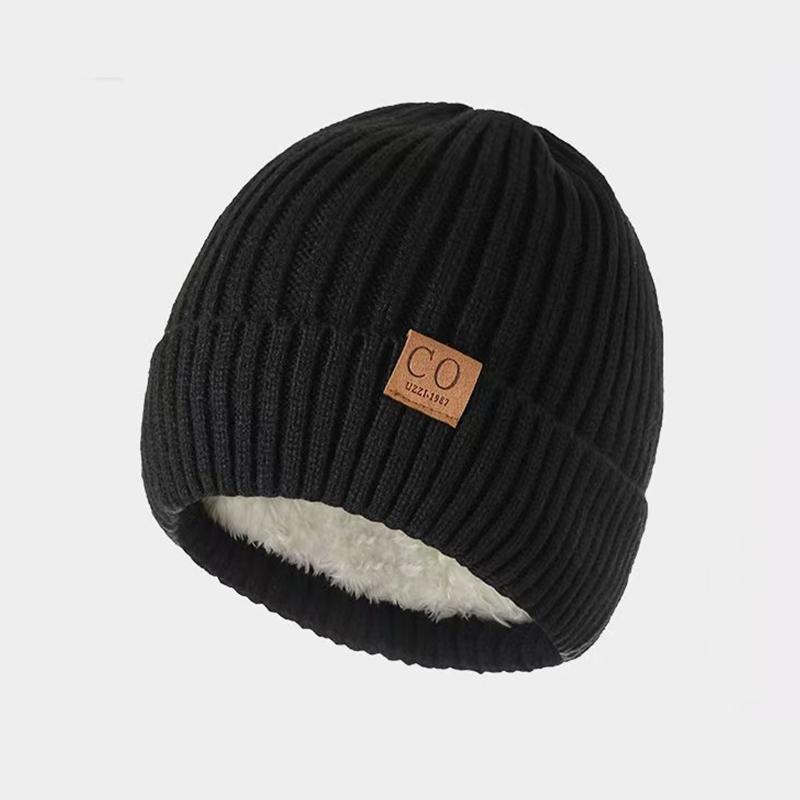 Unisex Two-Tone Winter Hats Add Fur Lined Men And Women Warm Beanie Cap Casual Winter Knitted Hats
