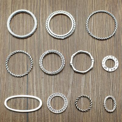 10pcs Charms Round & Oval Loops Connector DIY Jewelry Findings For Jewelry Making Accessories Antique Silver Color