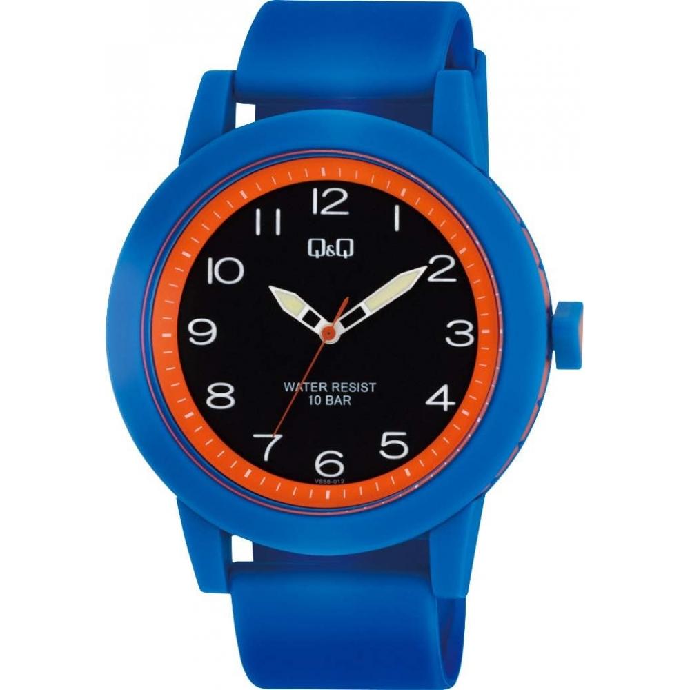 

QQ [QQ] Аналоговые большие водонепроницаемые часы с уретановым ремешком и черным циферблатом VS56 012 мужские S синие
