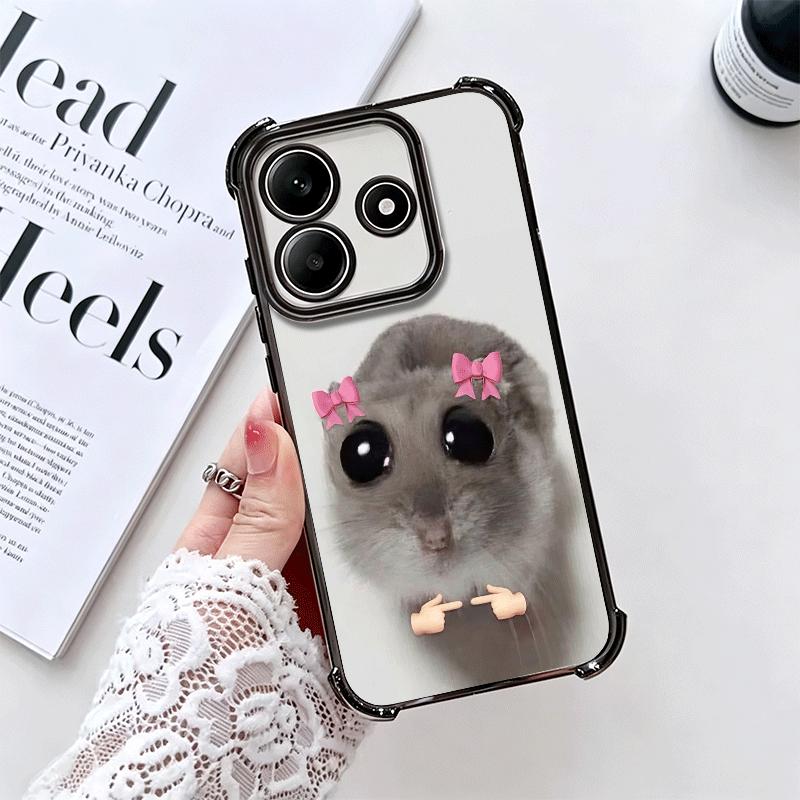 Funny Sad Hamster Meme Plating Phone Case For Xiaomi Redmi Note 14 15 Pro Plus 13 12 11 11S 11T 10 9S 9 5G Anti-Fall Airabag Cov