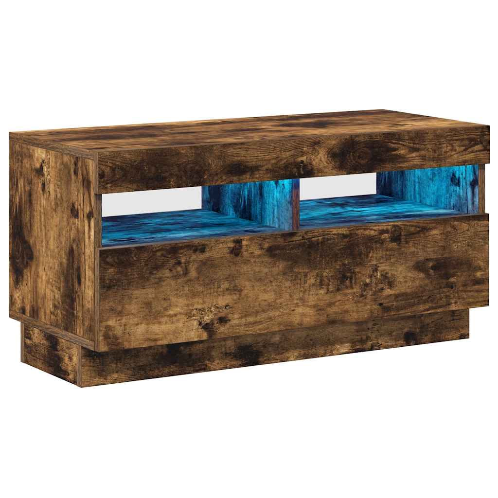 TV Cabinet with LED Lights Smoked Oak Finish 80 x 35 x 40 cm