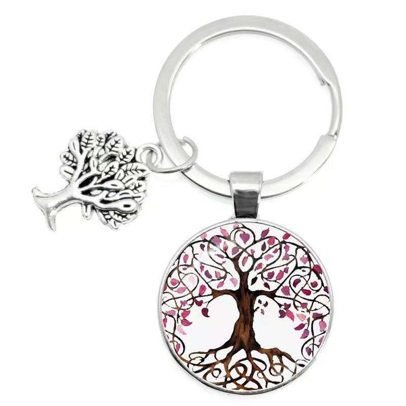 Tree Of Life Glass Keychain With Silver Alloy Accent For Everyday Use And Gift Ideas