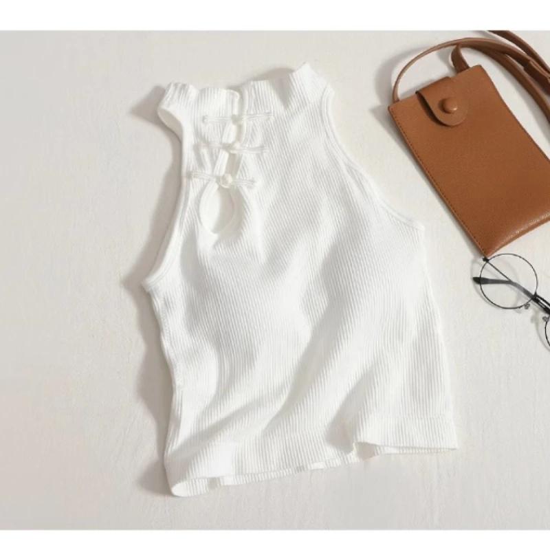 Vintage Hault Tanks Camis For Women Sleeveless Almighty Casual Button Femme Croset Crop Tops With Built in Bras Woman Camisoles