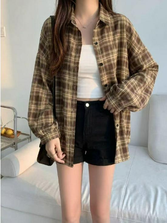 Giacca Camicia a Quadri Estiva 2025 da Donna - Stile Pigro, Top Protezione Solare