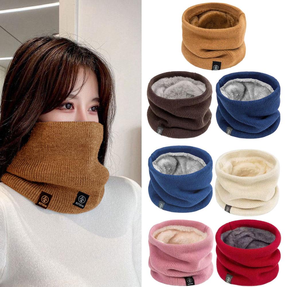 Solid Winter Plush Muffler Woolen Knitting For Women Fleece Ring Bandana Scarf Neck Warmer Buff Thick Cashmere Headband Ski Mask