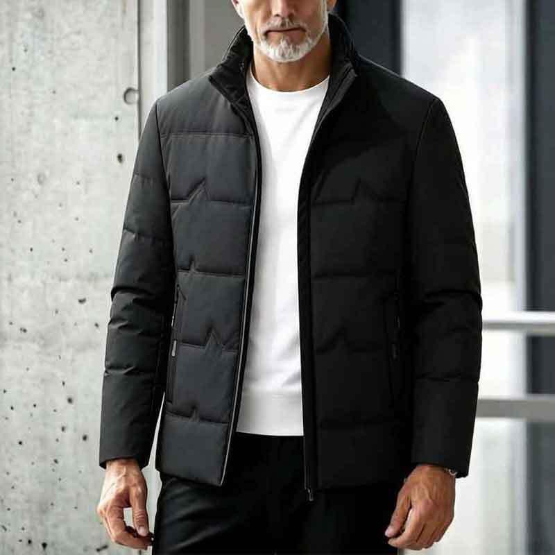 2026 Winter Stand Collar Cotton Padded Jacket Elderly Men Business Casual Solid Color Thick Warm Coat