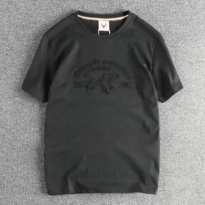 Summer American Retro Short-sleeved O-neck 3D Eagle Printed T-shirt Fashion Simple 100% Cotton Washed Casual Sport Top