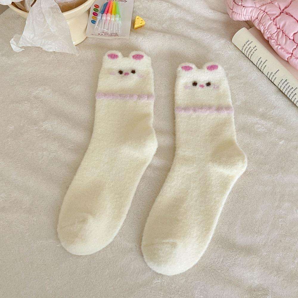 

Бархатные носки на осень и зиму, милые носки до середины икры с мультяшной вышивкой животных для женщин-кошек, теплые послеродовые носки, носки для дома 1 pair