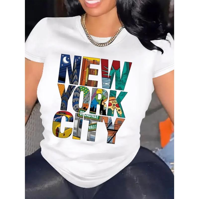 New York City T-Shirt for Women Casual Short Sleeve Tee Heavy Cotton - Comfortable Crew Neck, Soft Adorable Tees Tops