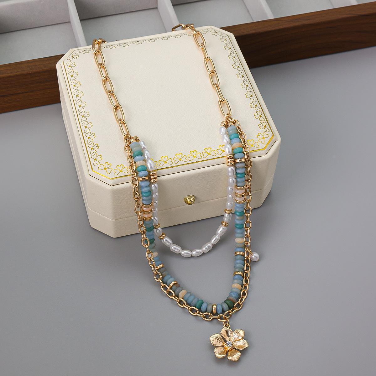 

2025 Новые продукты Горячая распродажа Маленький свежий Многослойный Наложенный Модный Сплав Маленький Цветок Подвеска Ожерелье Цепочка для ключиц для Женщин