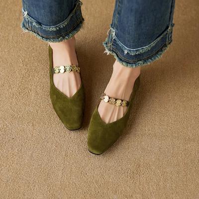 Ladies Shoes Slip-on Women's High Heels Fashion Metal Decoration Office and Career New Square Toe Mary Jane Shoes