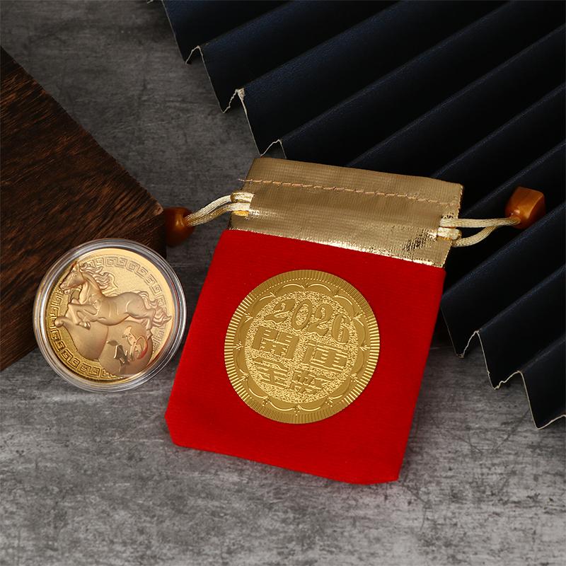 1Pc 2026 Year Of The Horse Chinese Coin With Storage Bag Lucky Animal Horses Commemorative Coins New Year Collection Souvenir