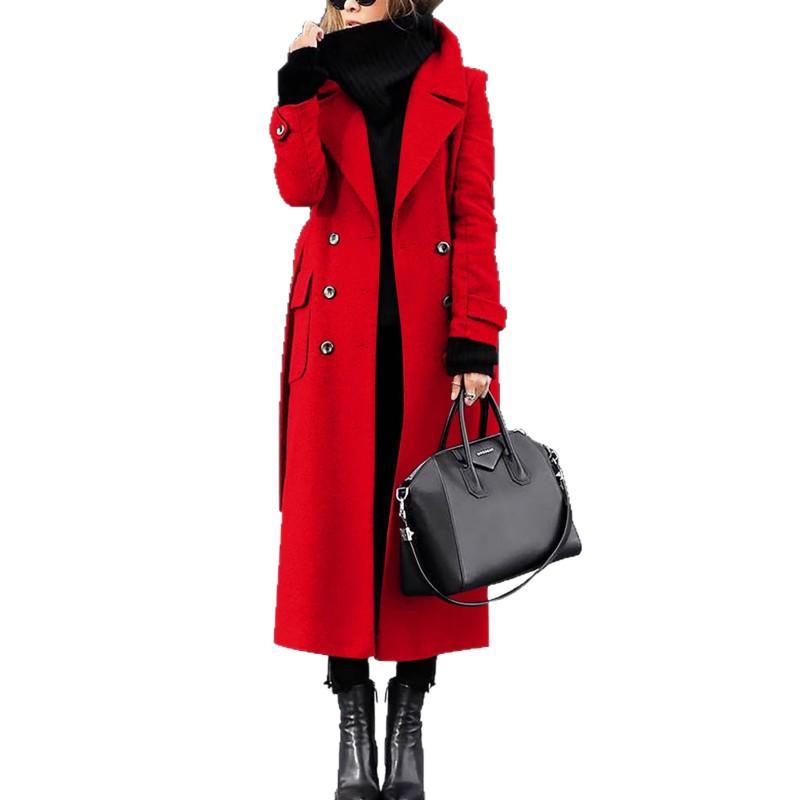 Womens Wool Blend Coat Winter Thickened Mid-Length Trench Style Outerwear Casual Elegant Double-Breasted Jacket