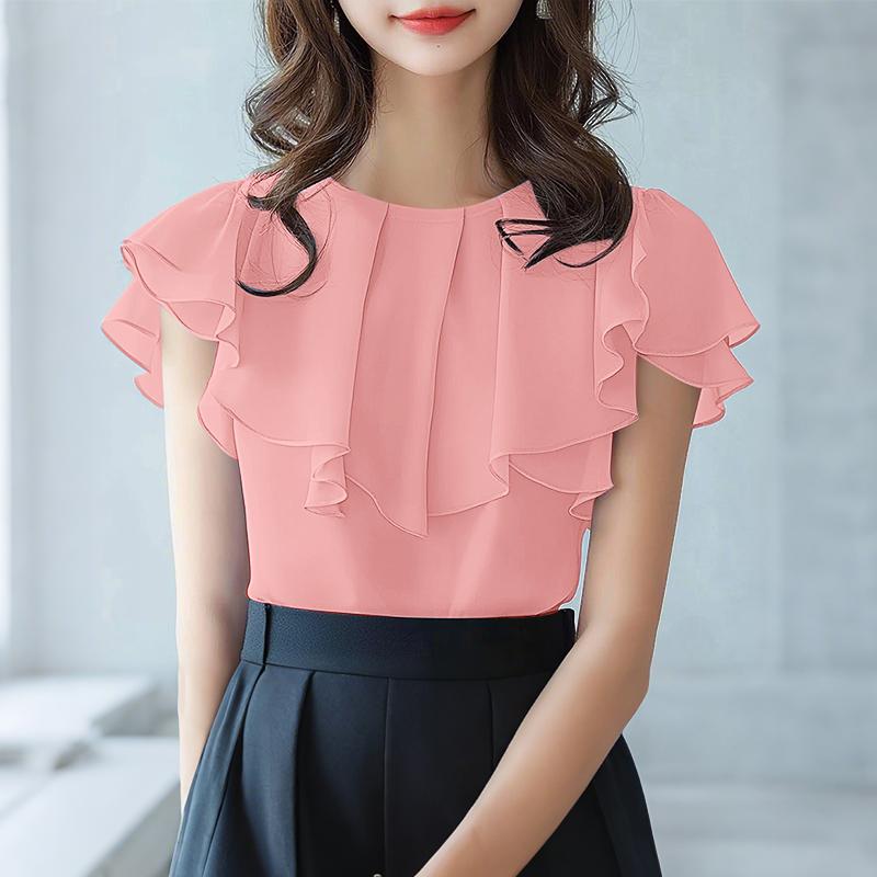 ZANZEA Women Casual Round Neck Short Sleeve Summer Ruffles Blouse