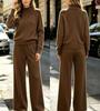 High-necked twist sweater set Women's loose sweater High-waisted wide-leg pants Two-piece set Lazy wind casual set