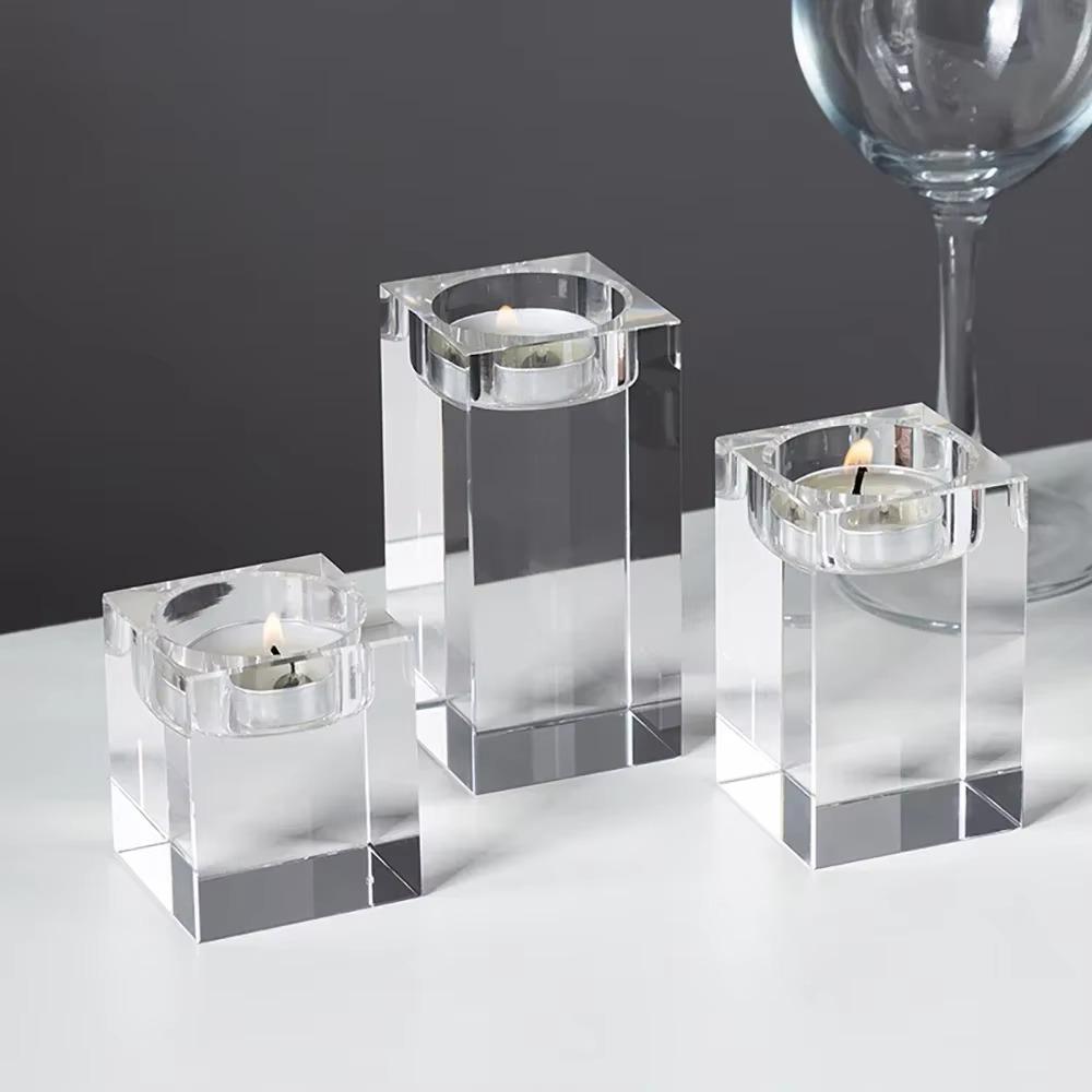 Modern Crystal Candle Holders Glass Candlestick Ornaments Creative Butter Lamp Holder  Indoor