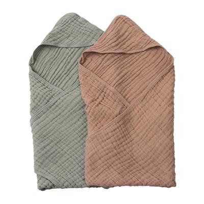 Pure Cotton Hooded Baby Swaddle Towel - Solid Color Gauze