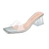 Women's Crystal Slippers Mid-heel All-matching New Summer Fashion Cool Mule Slides Sandals Transparent Jelly Square Toe Shoes