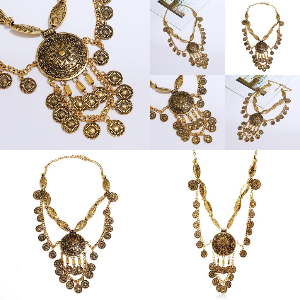 Retro Alloy Coin Necklace For Ethnic Inspired Boho Style With Geometric Pendant