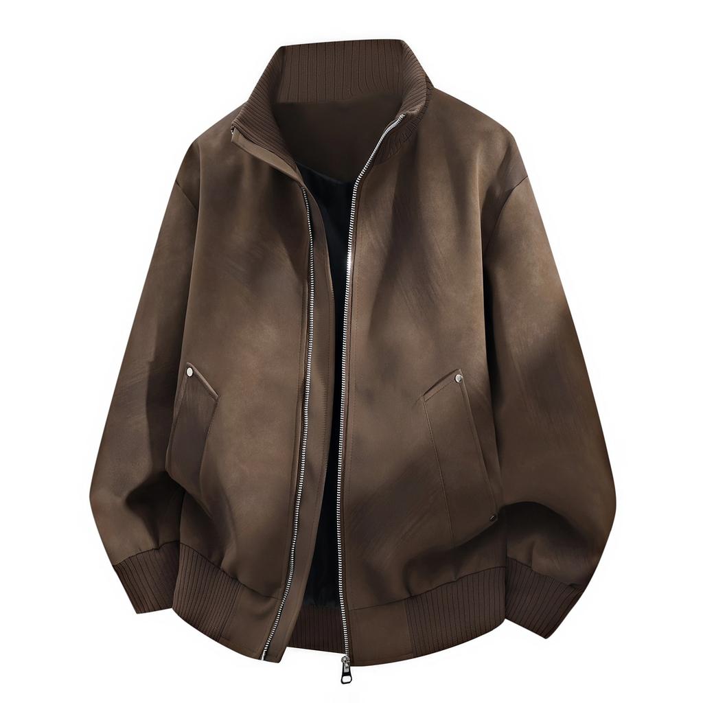 Retro leather jacket men's autumn new loose stand-up collar PU casual coat