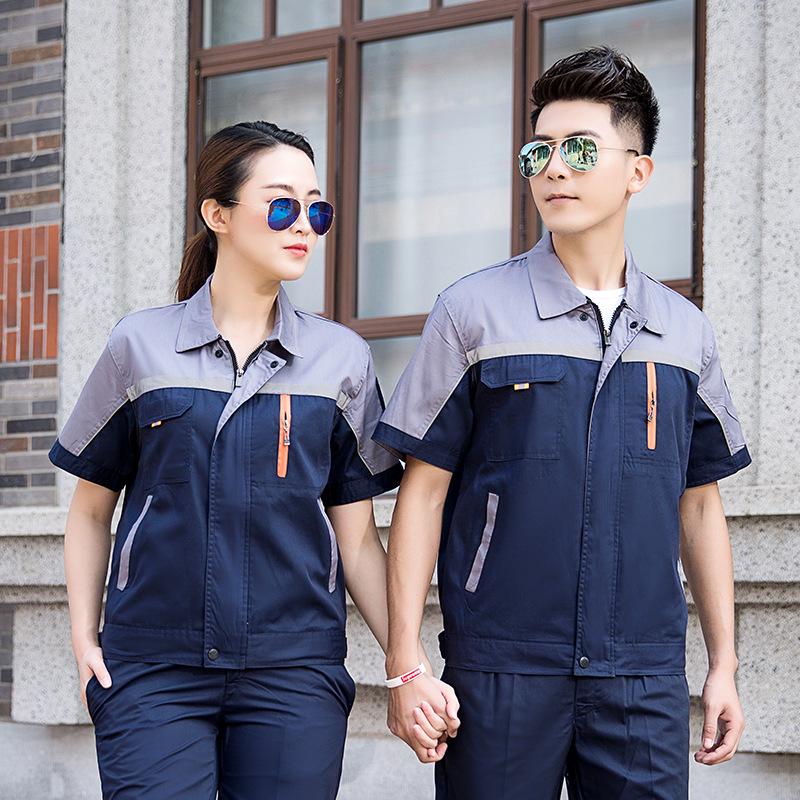 

Летний рабочий комплект: Легкий дышащий топ и вышитый инженерный комбинезон для авторемонта. 175/XL