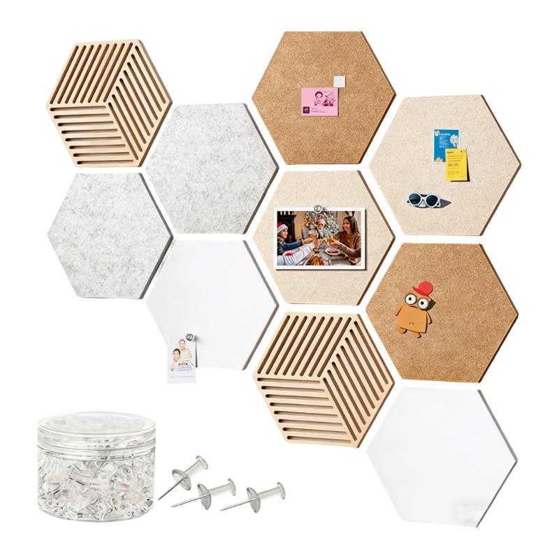 

Hexagon Cork Board for Wall with 35 Push Pin Felts DIY Tiles Notice Hanging Bulletin Boards for Home Office Photo Note