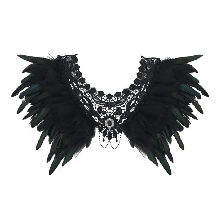 Viktorianisches Punk-Feder-Schal-Wickeltuch Spitze Blume Strasssteine Schulterbedeckung Für Damen Mädchen Halloween-Party Verkleidung