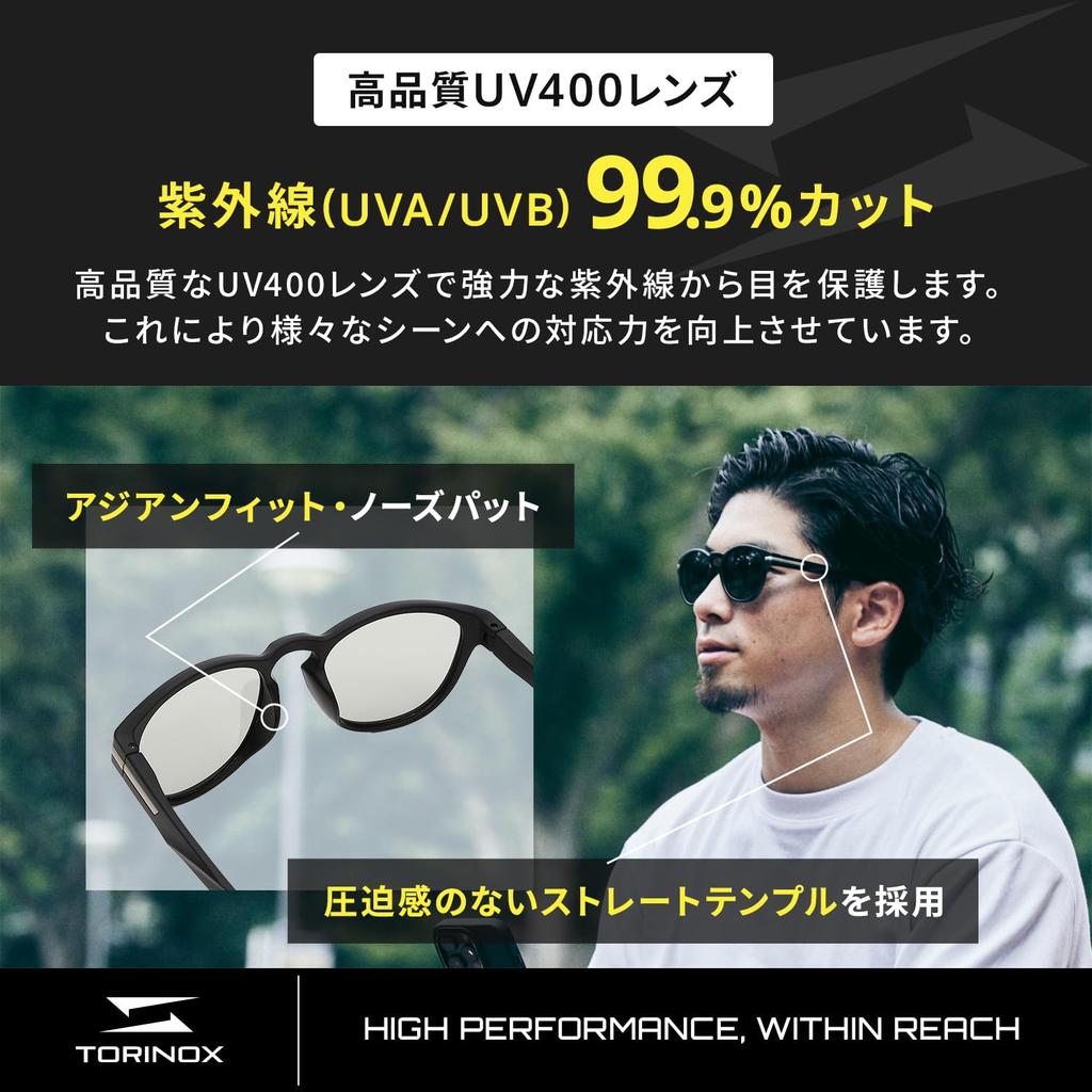 [TORINOX] Men's Sunglasses, Driving Sunglasses, Photochromic, Polarized, Ultra-lightweight, UV400, Golf, Sports
