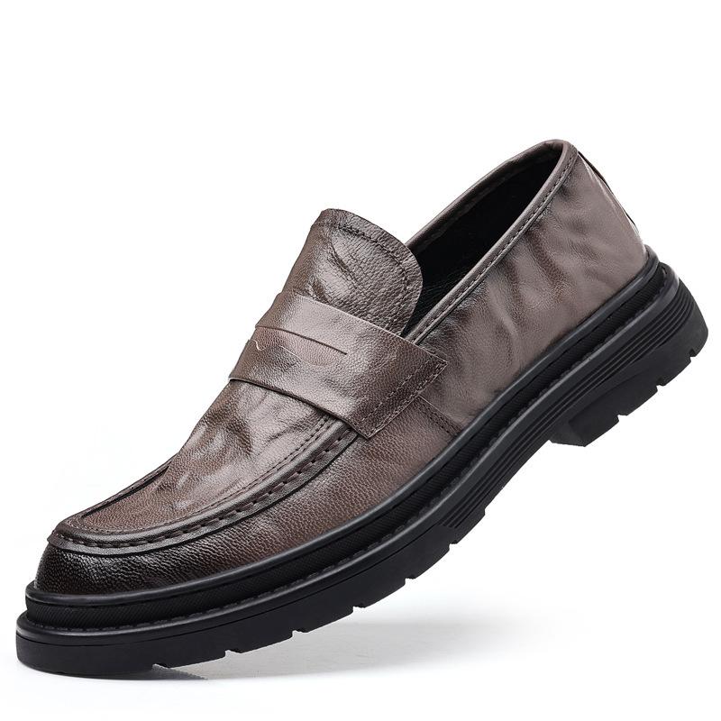 Spring first layer sheepskin men's business casual big head leather shoes genuine leather dress British style men's shoes single shoes soft