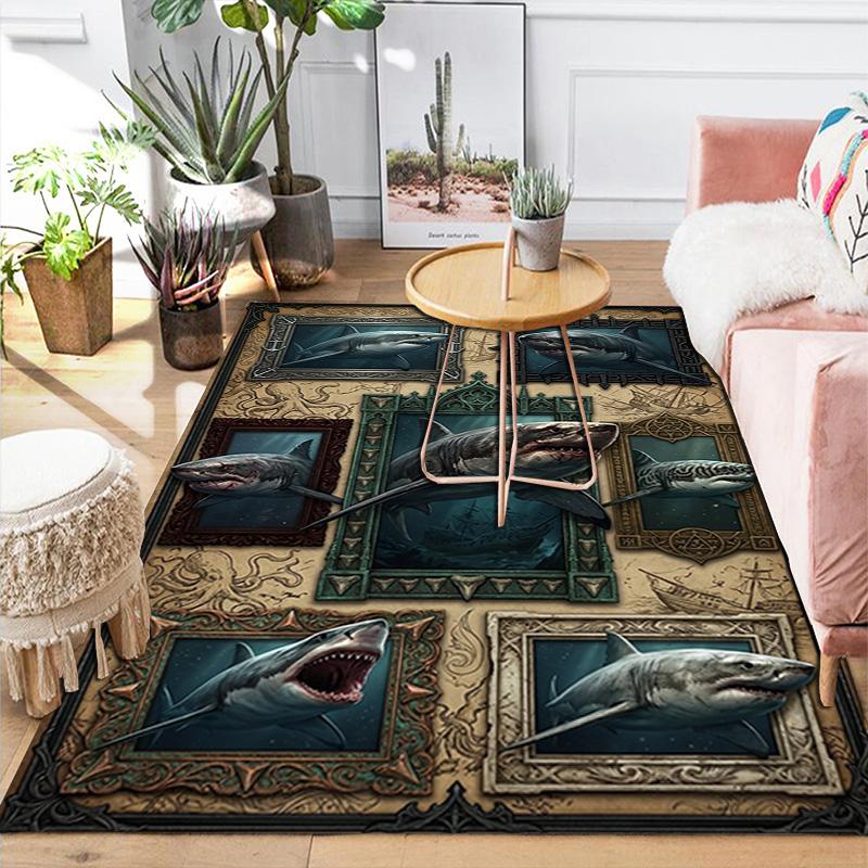 Great White Sharks Pattern Rug Floor Mat for Living Room or Bedroom Soft and Comfortable Carpet a Gift for Birthday and Holiday.