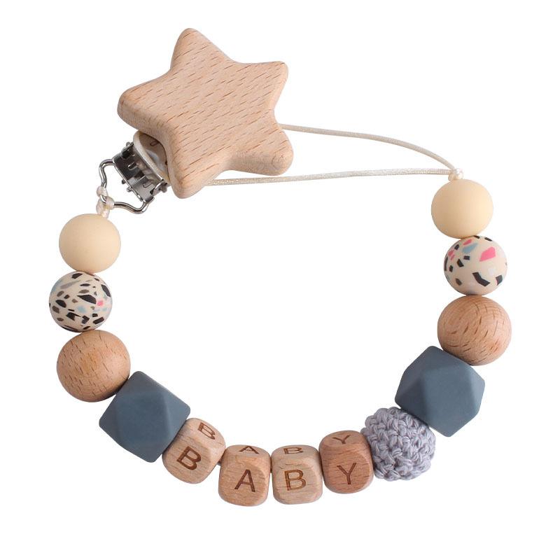 DIY Baby Personalized Name Leaf Pacifier Clips Holder Chain Teething Toys Gifts Wooden Ring Anti-drop Chains Babies