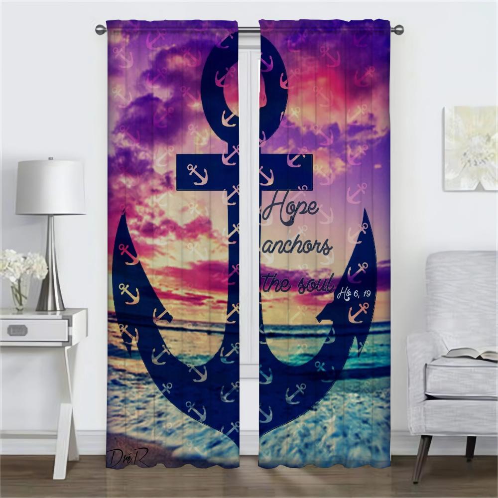 Anchor Halloween Decoration Home Interior Curtains 2 Pieces Partition Blackout Curtain for Room 2 Panel Tulle for Bedroom Living