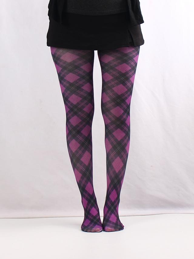 Модные женские классические полупрозрачные колготки в клетку тартан, принтованные колготки, красные, фиолетовые, синие, зеленые, колготки с рисунком шотландской клетки One Size