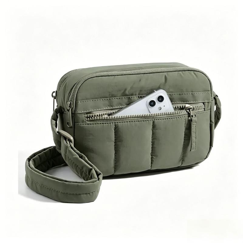 Lightweight Shoulder Messenger Bag Women's Nylon Fluffy Down Mobile Phone Portable Canvas Small Square Bag