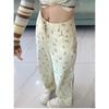 Women's High-Waist Retro Floral Wide-Leg Jeans - Summer Thin, Loose Drape Straight Pants