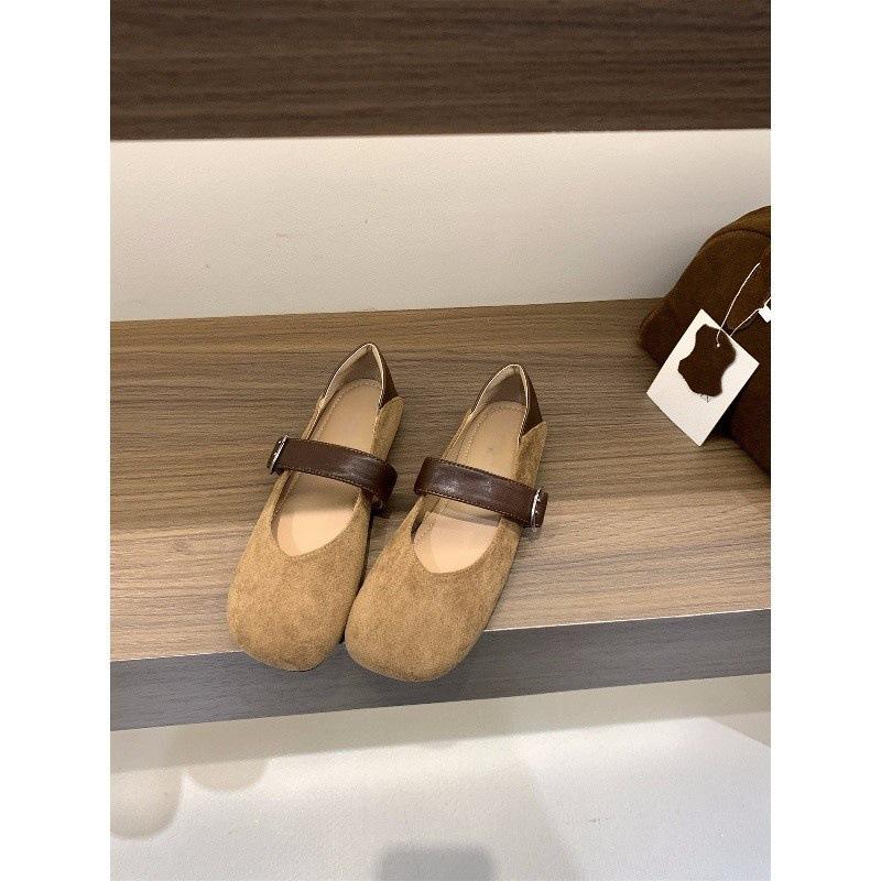 Flat bottom suede leopard print single shoes spring and autumn Mary Jane evening shoes