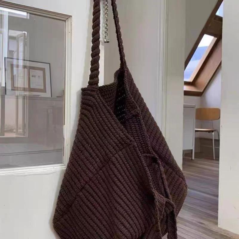 

Hello axc retro coffee knitted tote bag women s autumn Korean woven bag large capacity tote bag