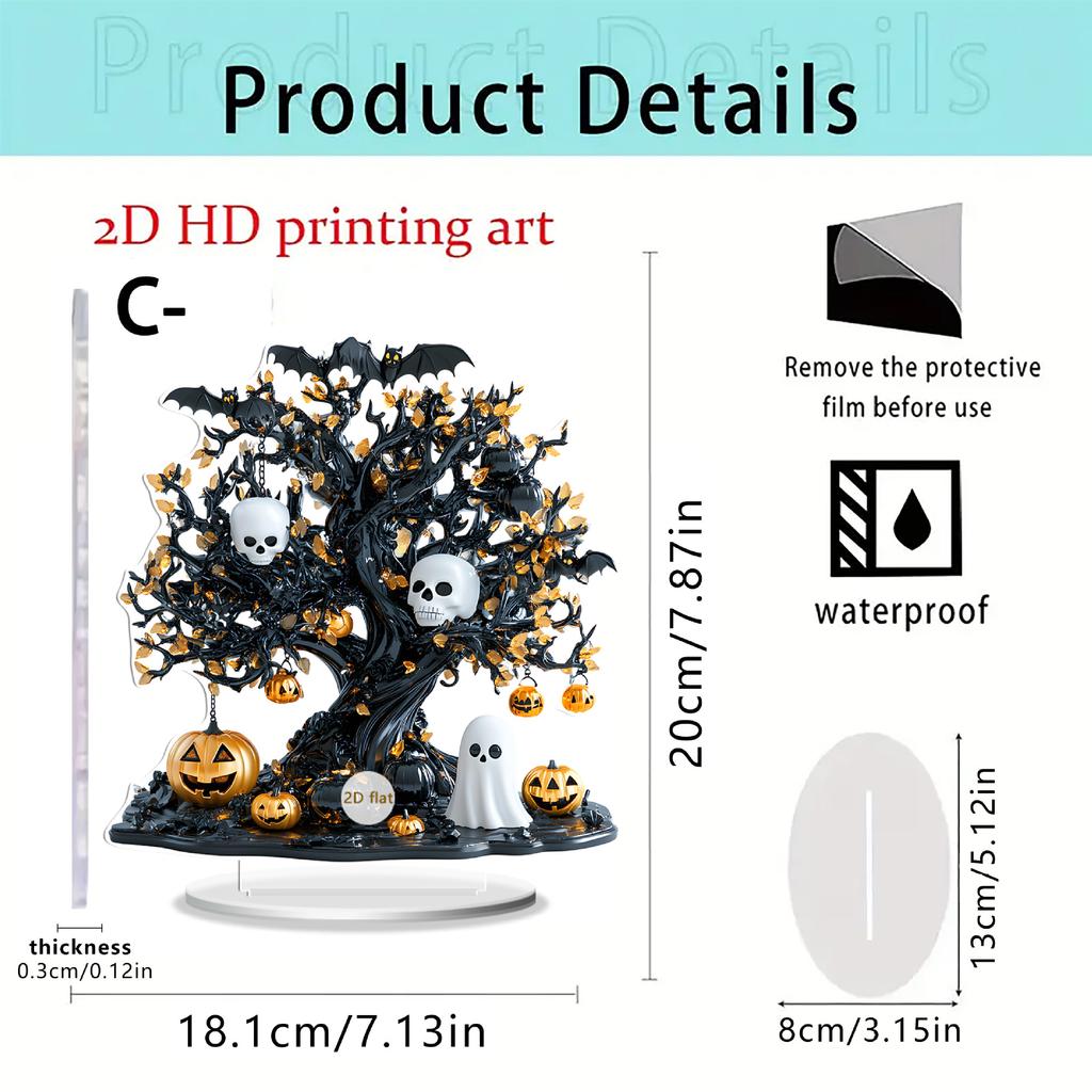 2D Acrylic Halloween Scary Pumpkin Ghost Tree Home Living Room Desktop Ornaments Halloween Holiday Decoration Props
