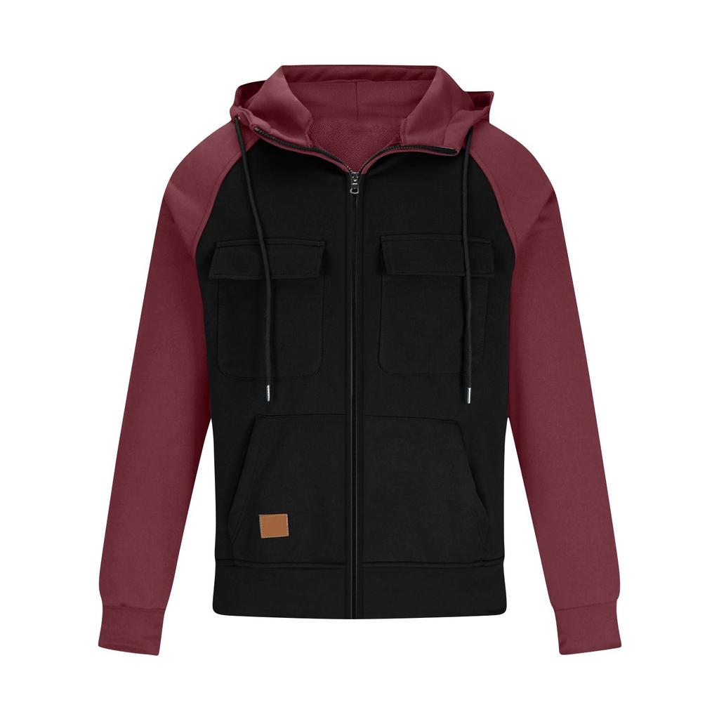 Modische Langarm-Kapuzenjacke für Herren, lockeres Sweatshirt, Sportjacke mit mehreren Taschen