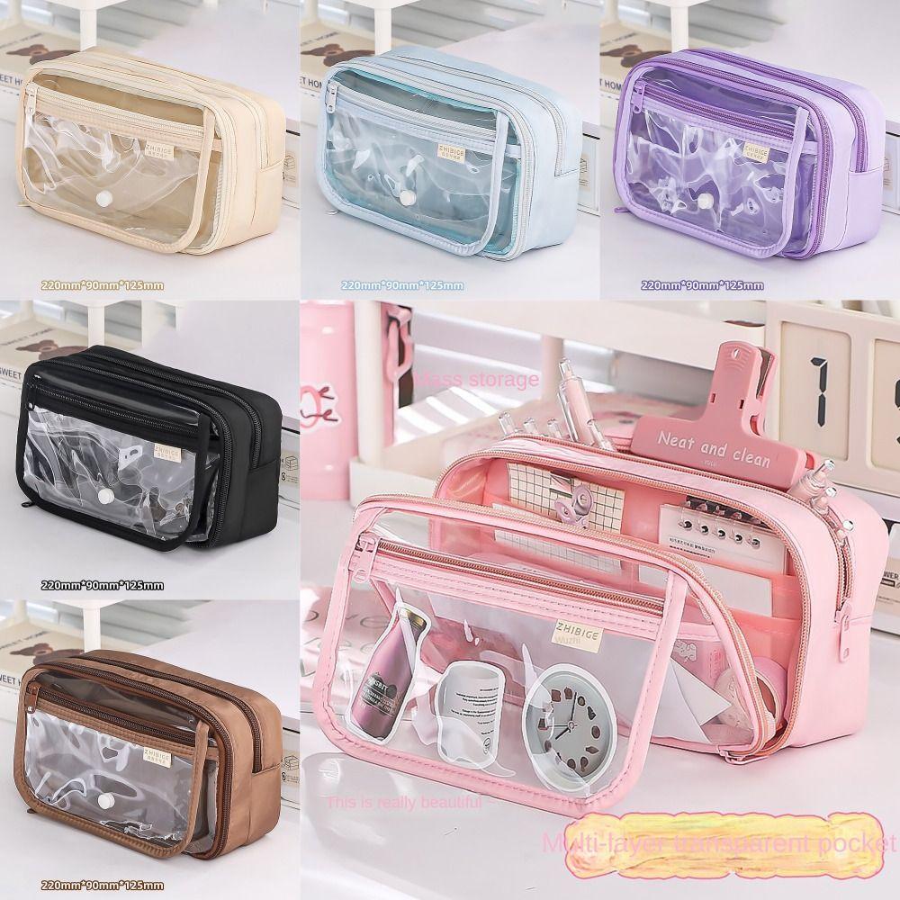 Transparent Flip Cover Pencil Case 8 Layers Stationery Storage Pouch  Office School Supplies