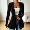 Women Velvet Long Sleeve Cardigan Open Front Casual Loose Fit Solid Color Coat with Button Detail