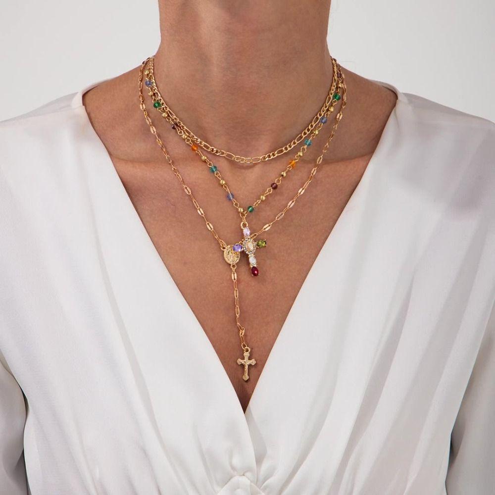 Minimalist Design Colorful Crystal Necklace Colorful Crystals Ins Style Necklace  Daily Wear